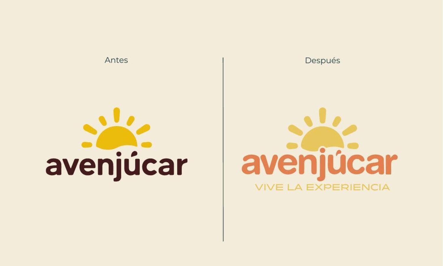 Antes y después del logotipo de Avenjúcar: el mismo sol, resuelto de otra manera