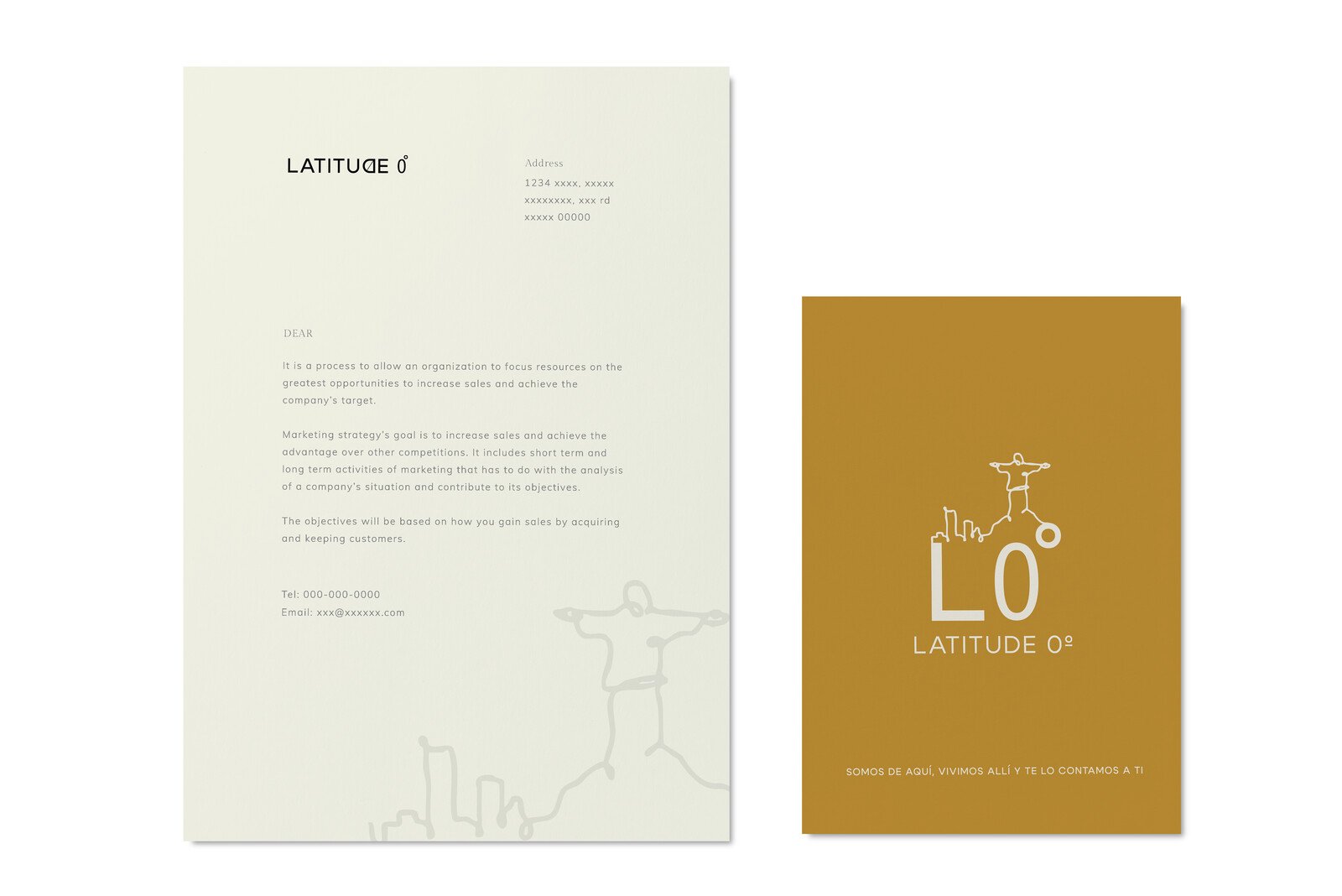 Carta corporativa y tarjetón dorado de Latitude 0º