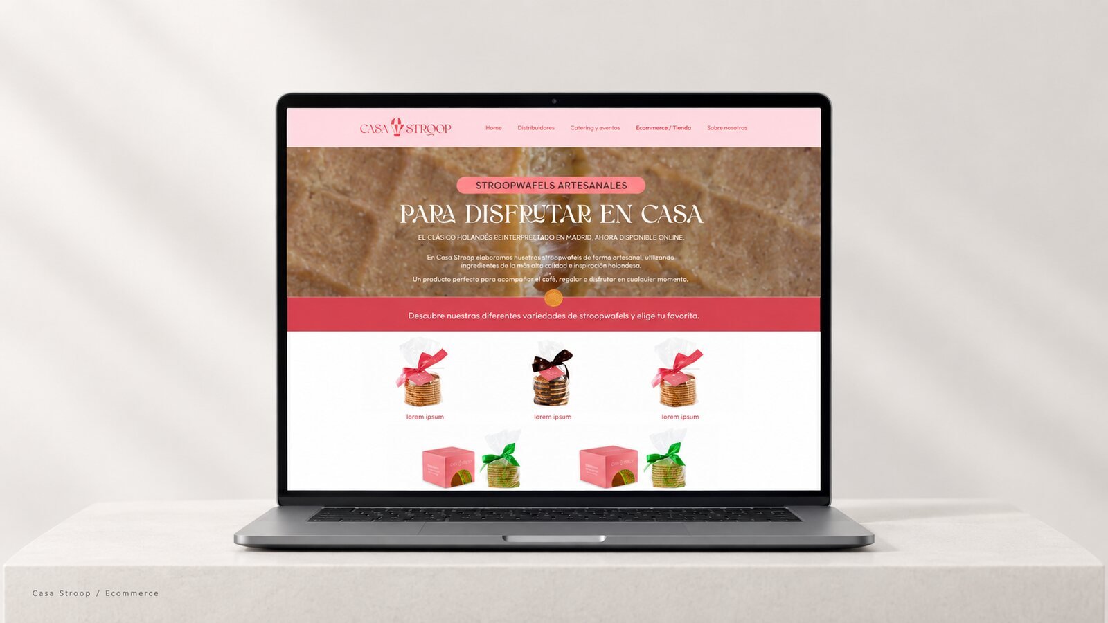 Página de tienda online con las tres cajas de stroopwafels