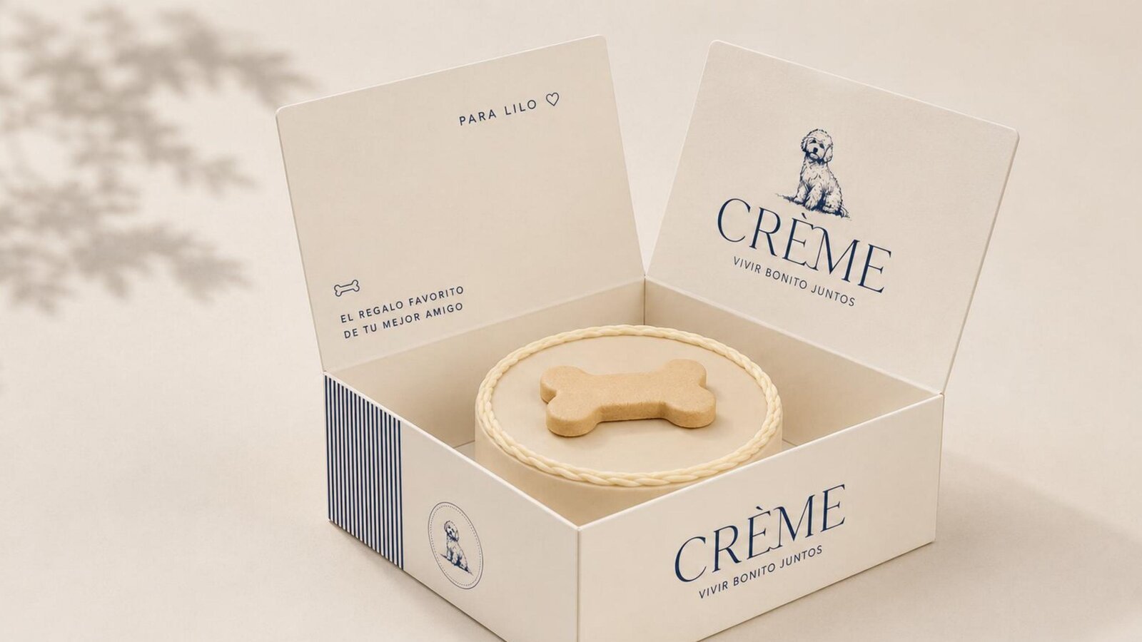 Caja de regalo de Crème abierta con una galleta dentro