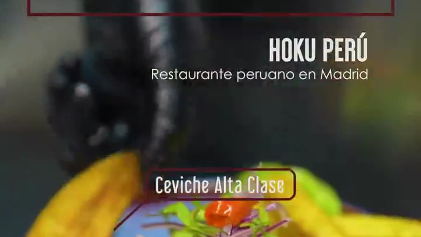 Ceviche y rótulo de marca en un vídeo de Hoku Perú